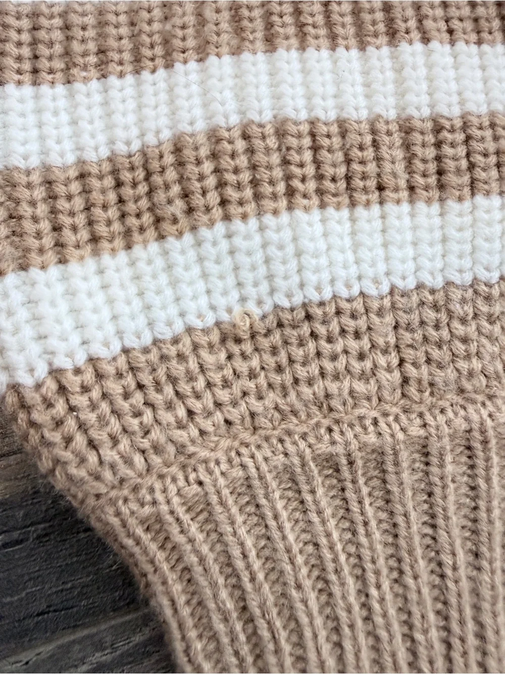 Chunky Knit Striped Sweater 4 Coastal Grandmother Old Money Neutral Camel/Ivory - Picture 9 of 9